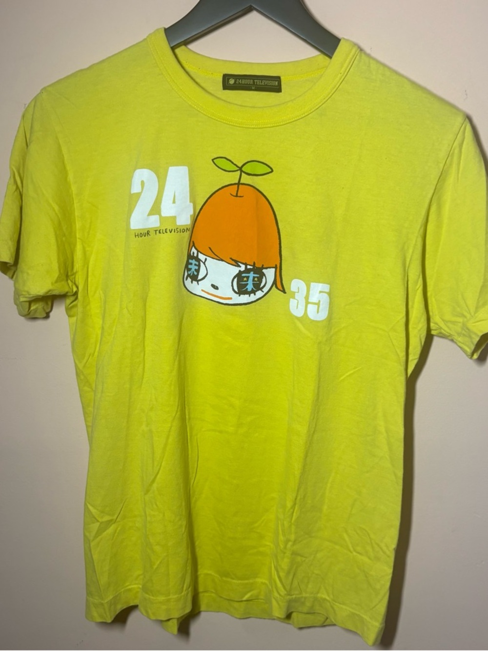 24 Hour Television Yellow Anime Graphic Tee Size M Streetwear
